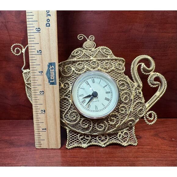 Vtg Wire Framed Teapot Kettle Clock Free Standing Battery Operated Quartz Works! - Picture 2 of 8